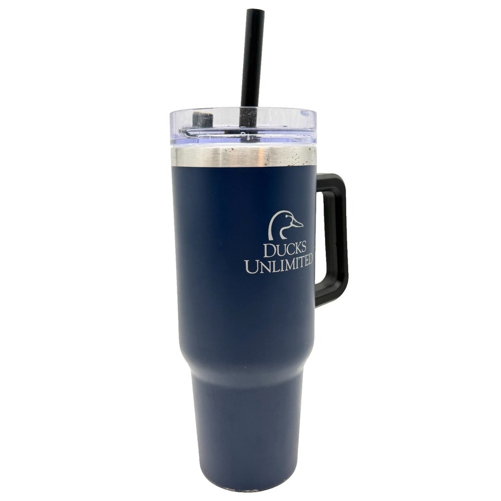 Ducks Unlimited 40 oz Stainless Steel Insulated Tumbler Mug w/ Straw | Navy Blue